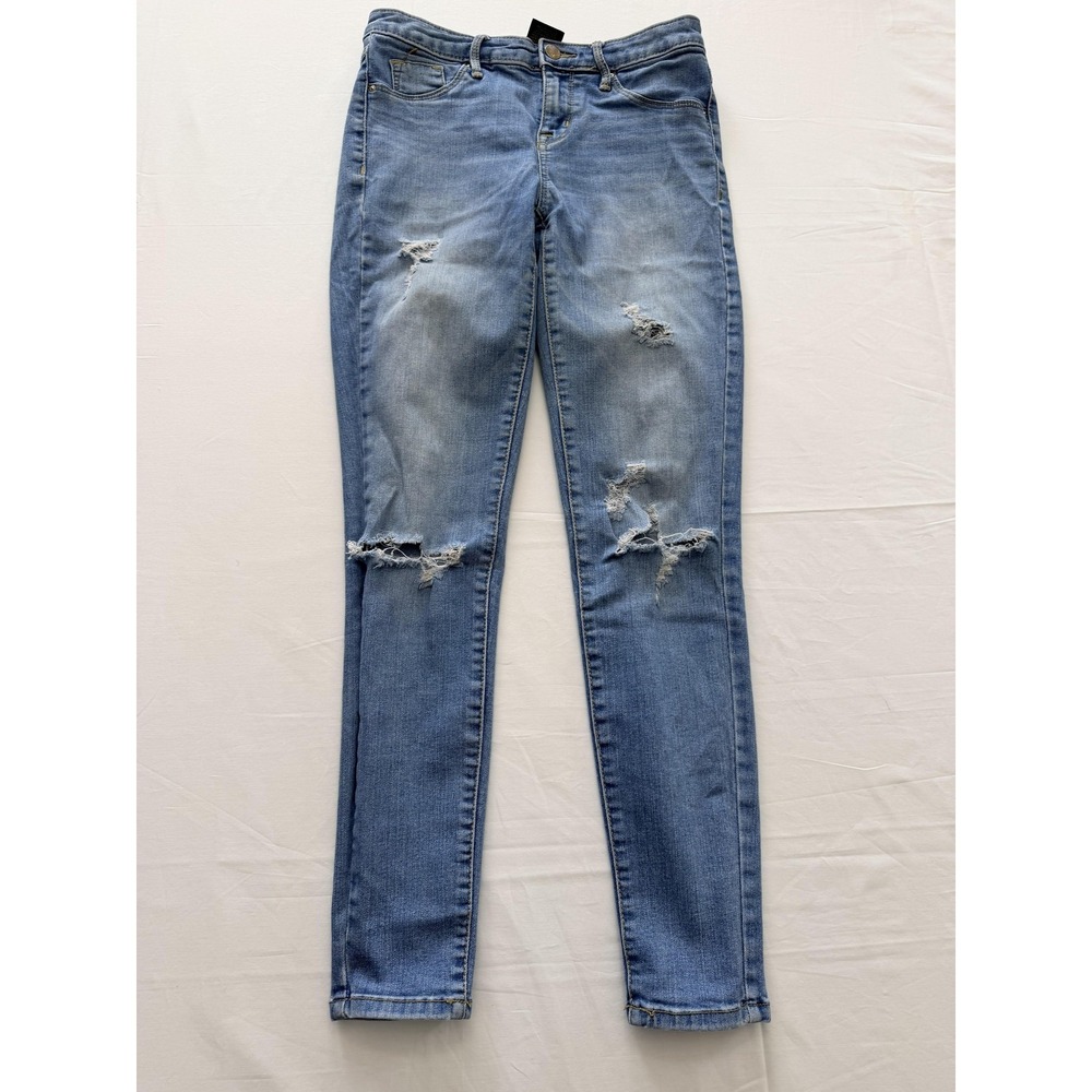 Skinny Jeans Womens 0/25 Blue Light Wash Mid Rise Slim Distressed 25x28 Denim